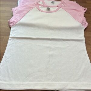 NEW 100% COTTON  Alstyle Pink and White Raglan Tee Size L